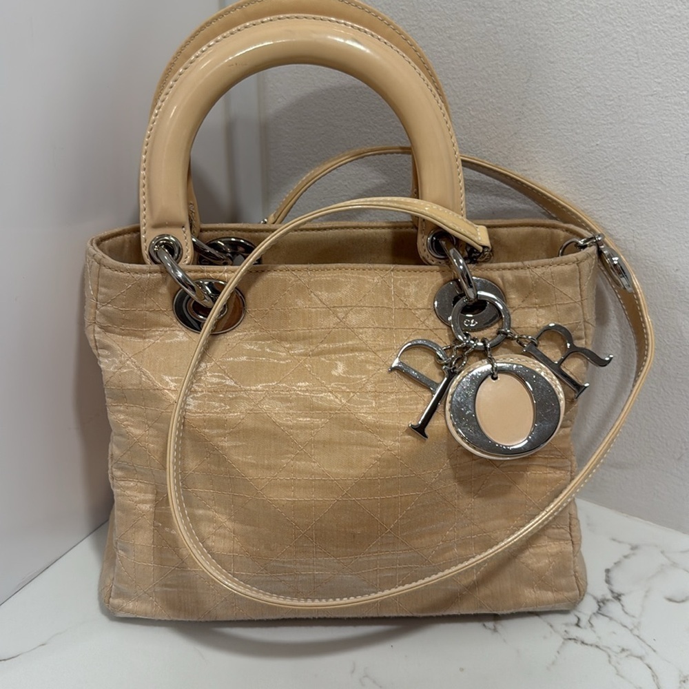 Authentic Christian Dior Lady Beige Hand Bag